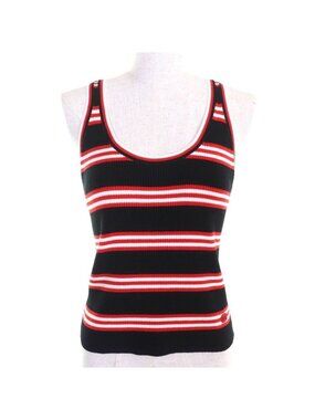 Chanel Cotton Cashmere Coco Mark Part Striped Ribbed Tank Top Sleeveless